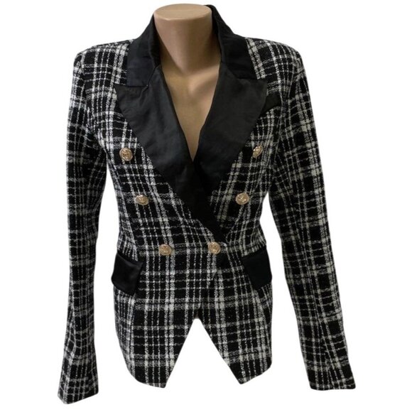 Rachel Parcell Black Sparkle Plaid Blazer  Double Breasted Size 4 RV10320 EUC - Picture 1 of 11